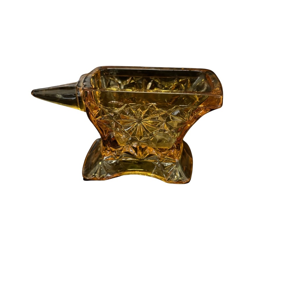 Vintage:‎ Amber Glass “Daisy & Button” Anvil-Shaped Toothpick or Match Holder